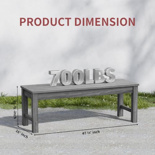 Image of Psilvam 47 inch HDPE Outdoor Bench for 2-Person, 700 LBS Capacity, Light Grey