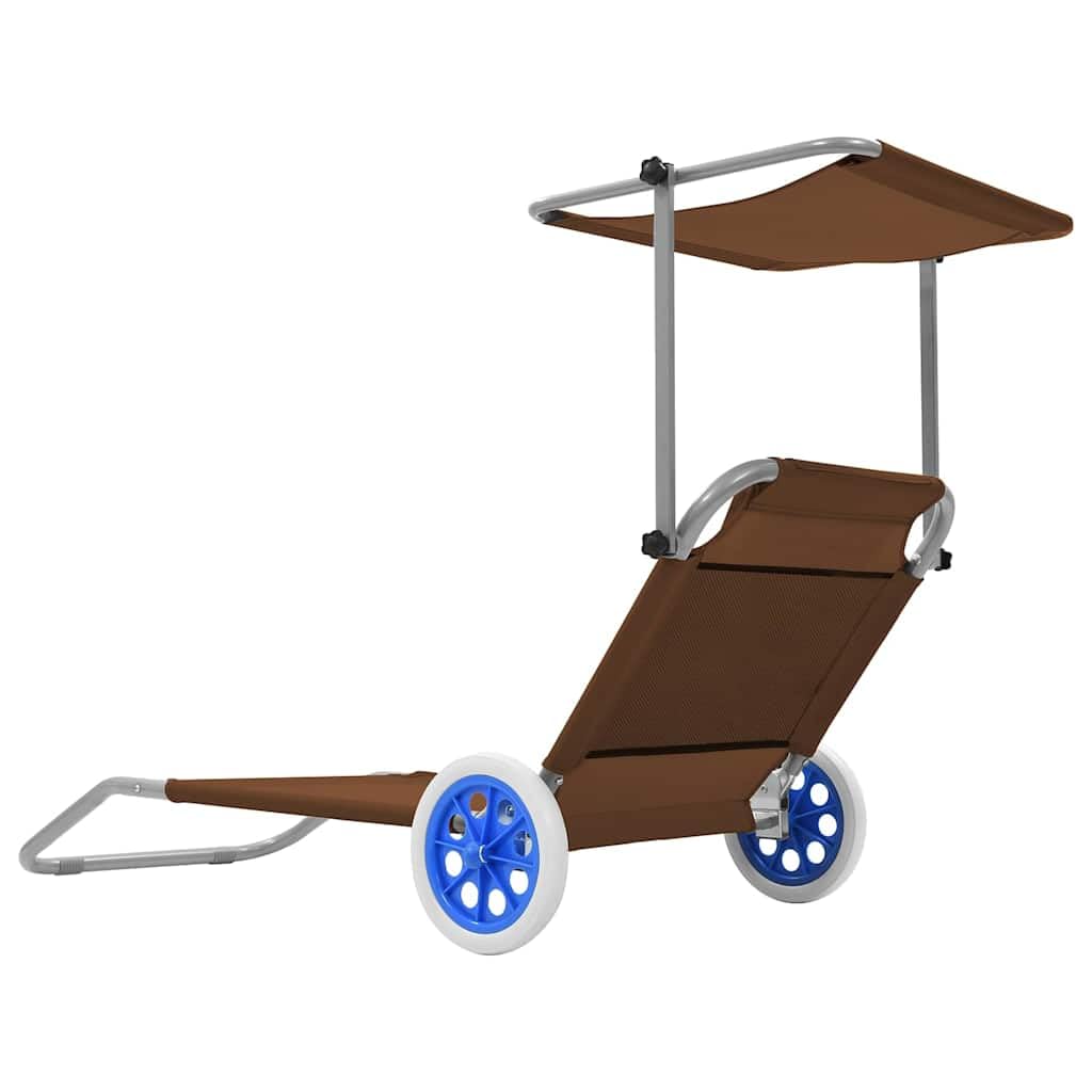 Fengshui Klappbare Sonnenliege Mit Dach Stahl Taupe | Verstellbare Rückenlehne, Kopfkissen inklusive, 2 Räder für Transport, max. 110 kg