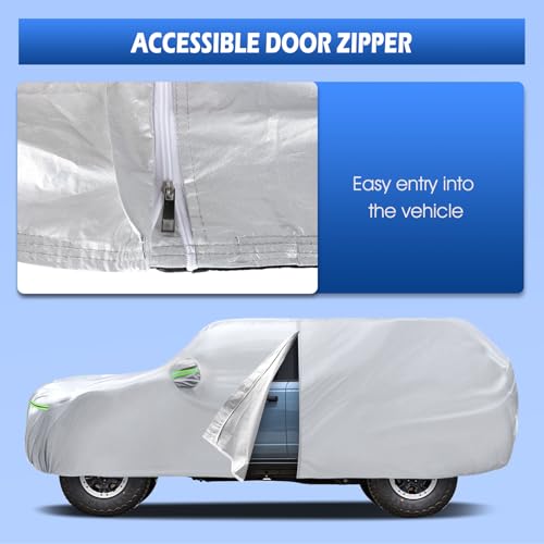 Image of Car Cover Fit for Ford Bronco 4 Door 2021-2026, Migaven Waterproof Full Exterior Cover Sun Rain Protection with Door Zipper and Cotton Lining, Silver