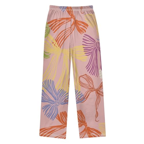 Colorful Bow Boys Pants Boys Athletic Pants Long Pant for Boywith Pockets Wide-Leg Size 6-14Y2