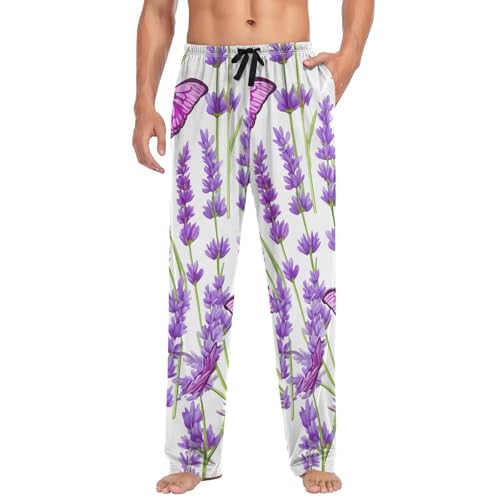 Men's Pajama Pants Lavender Butterflies Purple Sleep Pajama Lounge Pant with Pockets, Elastic Waistband3
