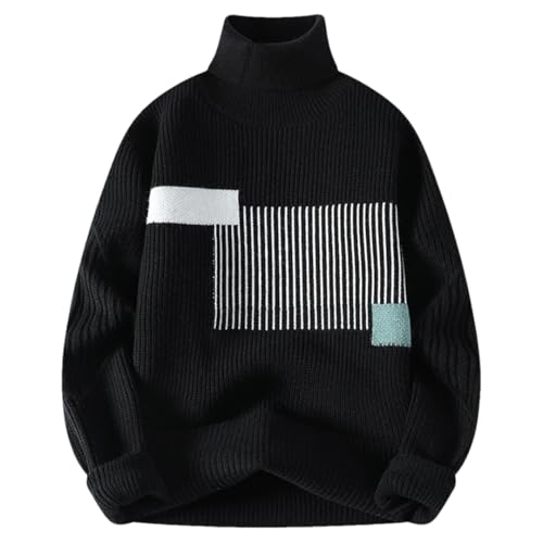 Pull à col haut homme tricot ample chaud patchwork vêtement hiver casual