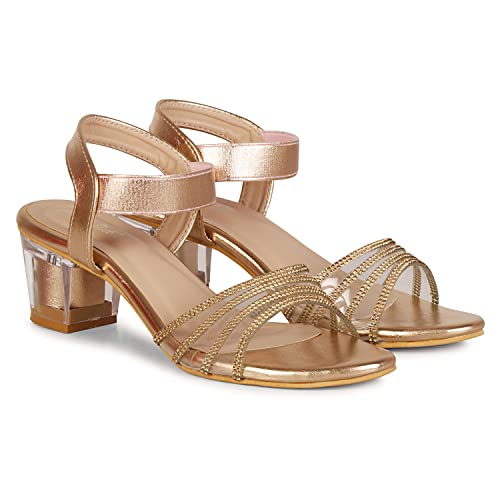 Image of Smart & Sleek Women's Crystal & Glittery Block Heels Fashion Sandals for Women & Girls latest Collection & stylish Comfortable-AB32