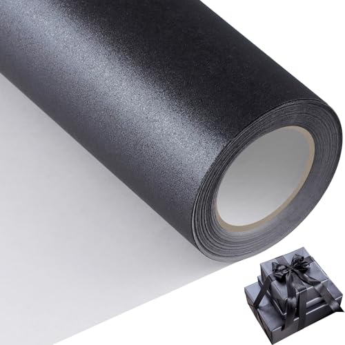 woric 43cm x 12m Geschenkpapier Schwarz Rolle Geschenkpapier Einfarbig Perlglanz Geschenkpapierrolle für Geburtstag Hochzeit Weihnachten Party