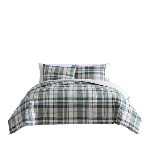 Image of Eddie Bauer - Queen Duvet Cover Set, Cotton Reversible Bedding with Matching Shams, Plaid Bedding Set (Timbers Evergreen, Queen)