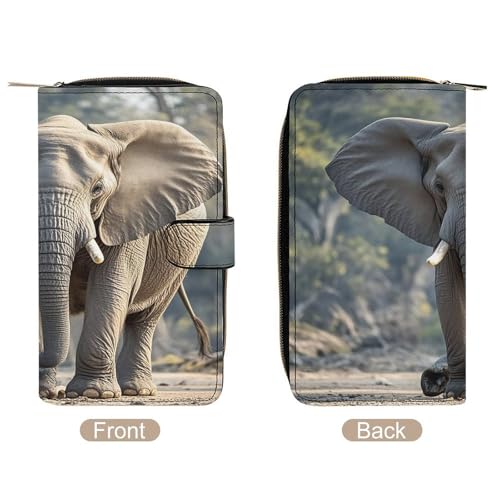 Elephant Leather Wallet Long Checkbook Wallets Classic Bifold Ladies Clutch with ID Window3