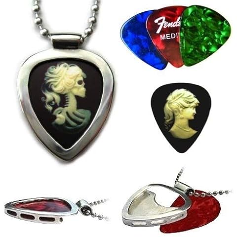 PickBay Guitar pick holder pendant Stainless Steel w Victorian Cameo Goth Guitar pick & Ball chain necklace Cover