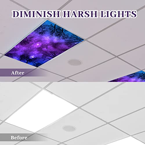 Image of Hortsun 4 Pack 4 x 2 Feet Fluorescent Light Covers, Magnetic Light Filters for Classroom Ceiling, Decorative Lights Shade for Office Home Hospital(Forest Galaxy)