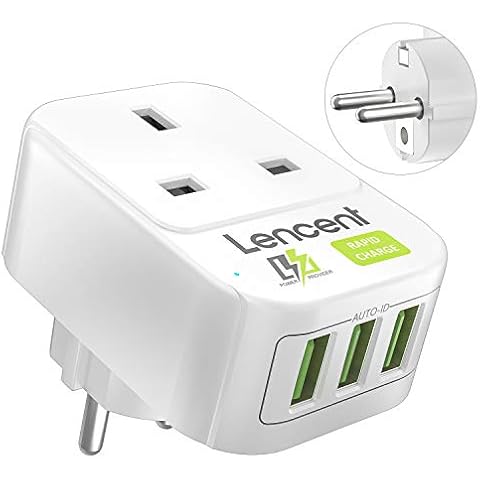 UK to European Travel Adapter with 3 USB Ports, LENCENT Grounded EU Euro Europe Plug Adapter for Germany Spain France Portugal Greece Russia Netherlands Turkey and more (Type E/F) Cover