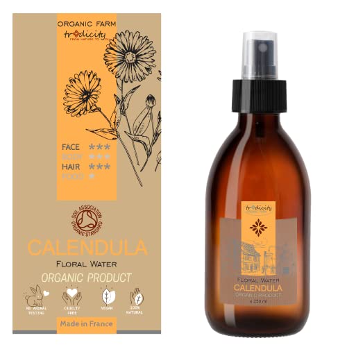 Hidrolato de Caléndula Bio - Hidrosol Natural y Ecologico de Calendula para Cuerpo, Cara, Piel, Pelo, Ojos, Manos, Uñas, Bebé - Agua Floral de Caléndula Pura Cover