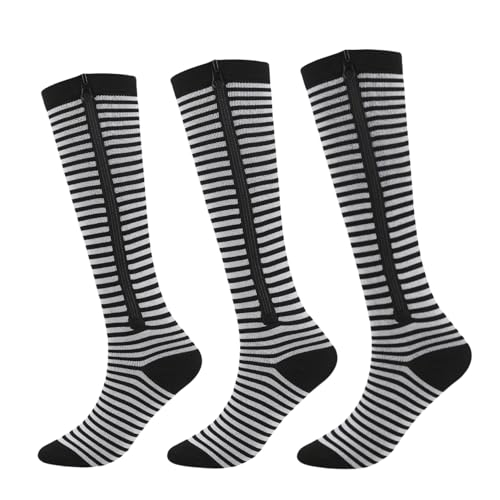 Image of Zipper Compression Socks for Women & Men Circulation Calf Knee High 15-20mmHg Open Toe Compression Stocking suit for Circulation Support