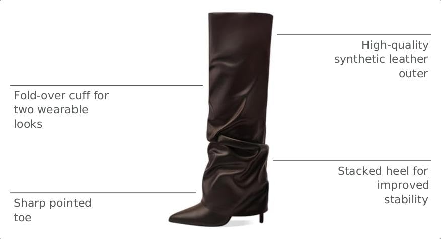 Image of Women's Knee High Boots Fold Over High Heel Pointed Toe Black White Long Boots Women Dress Tall Boots for Women