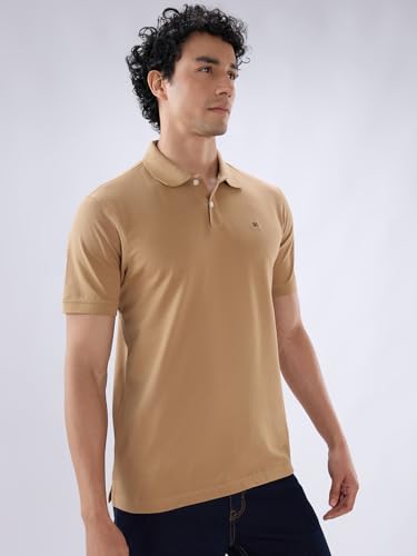 Image of Raymond Men Slim Fit Solid Pattern Pure Cotton Half Sleeve Polo Neck Casual T-Shirt