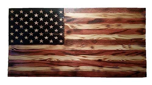 Custom Handmade Wooden American Flag (Medium 24" x 13" x 1.5", Red White and Burned)