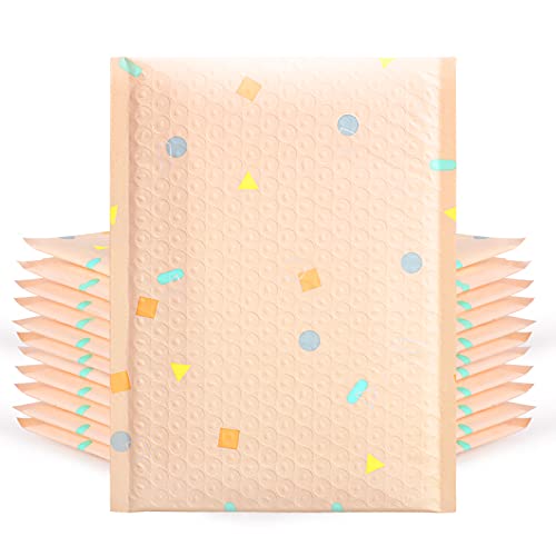 Switory Pink Poly Bubble Mailers Custom Designer Padded Envelopes Mailing Bags Cute Self Seal Adhesive Waterproof Padded Packaging, Geometric Mailers 6