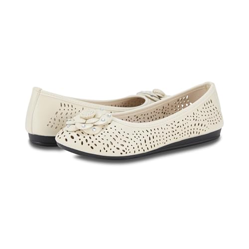 Antwerp Womens Flats Slip-On Shoes Comfortable with Memory Foam Eyelet Details & Rose Ornament