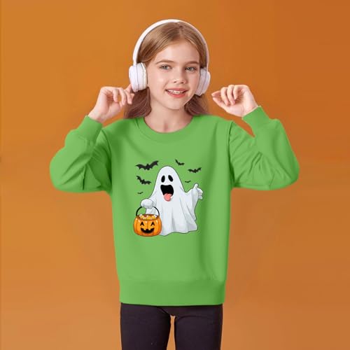 Girls Halloween Sweatshirt Cute Print Pullover Long Sleeve Crewneck Top Soft Casual Fall Outfit for Kids Teens2