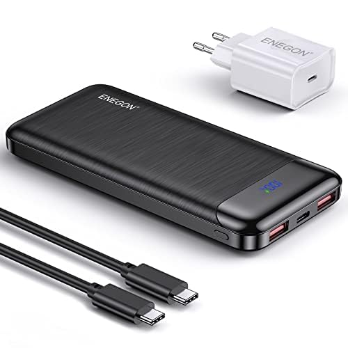 ENEGON Kit di ricarica portatile: batteria esterna da 10000 mAh con caricatore rapido da 20 W, cavo USB-C e doppia Porta USB C in&out, compatibile con iPhone, Samsung, iPad, Xiaomi e altri.