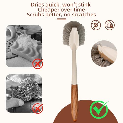 Image of 4-Pack Heavy Duty Scrub Brushes Set with Wooden Handles, Triangle & Square Floor Scrubber, Dish Brush, Grout Cleaner for Kitchen, Bathroom, Tile, Carpet & Stubborn Stains Removal