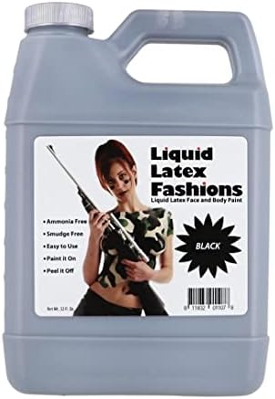Black 32 Oz - Liquid Latex Body Paint, Ammonia Free No Odor, Easy On and Off, Cosplay Makeup, Creates Professional Monster, Zombie Arts