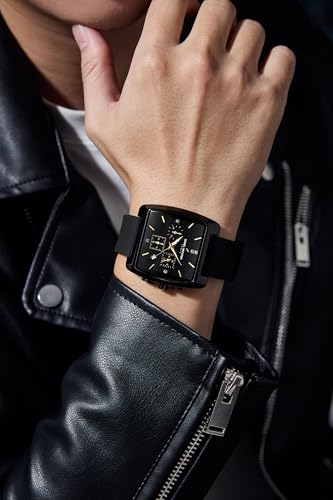 Image of Daniel Hechter Paris Alma Collection Watch for Men Premium Chronograph Watch Black Square Dial Silicone Strap, Multi-Function, Date Display Luxury