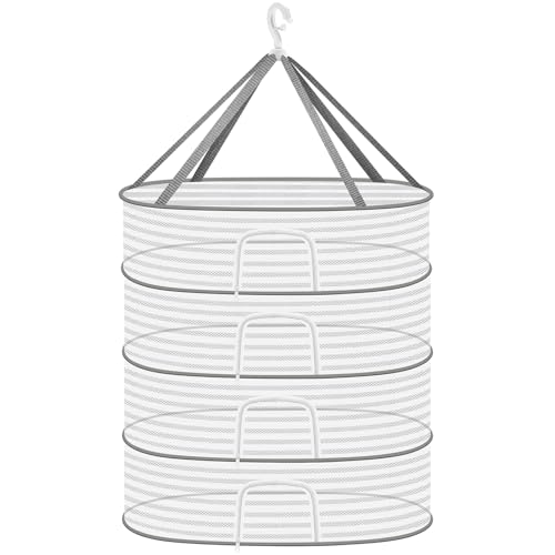 Coopache Kräuter Trocknen Weiß 4 Lagig Kräutertrockner Hängend mit S-förmige Haken Zipper Plant Drying Rack Mesh Trockennetz für Kräuter Pflanze Fleisch Blumen Zwiebeln