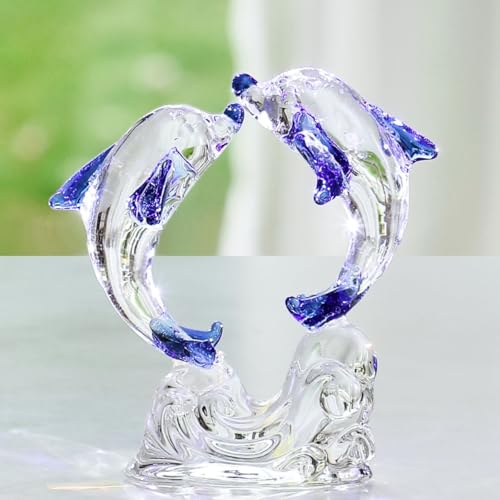 Hand Blown Glass Blue Dolphin Figurine Love Animal Ornament Handmade ...