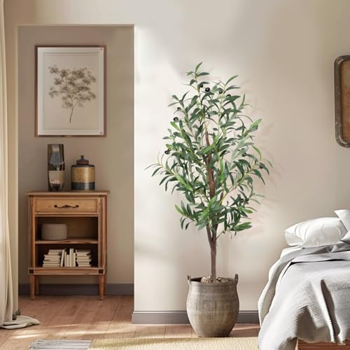 CETRD Realistic 4FT Artificial Olive Tree Tall Artificial Plants Indoor Outdoor Fake Plant with Pot Thicker Trunk More Leaves & Fruits Maintenance-Free Faux Tree for Office Home Shop Decor(120CM)