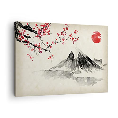 Moderne Impression sur Toile Aquarelle Asie Paysage Image Tableau Decoration Murale 70x50cm Deco Cadre Décoration Salon Chambre Cuisine Horizontal Tableaux...