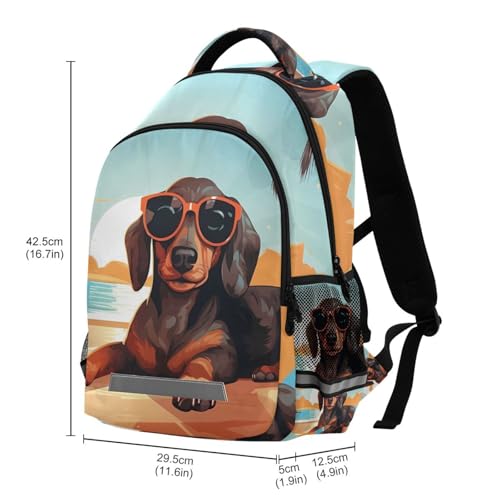 ALAZA Teens School Backpack Cute Dachshund Dog Beach Palm Tree Laptop Backpack with Reflective Strap, Travel Backpack Casual Daypack for Elementary Primary middle Bookbag3