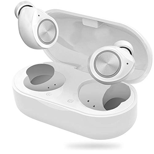 True Wireless Earbuds Bluetooth 5.0 with Charging Case,Mini HD Stereo Sound Noise Cancelling in-Ear Headphones,Touch Control IPX7 Waterproof Sports Earphone Built-in Mic (White)