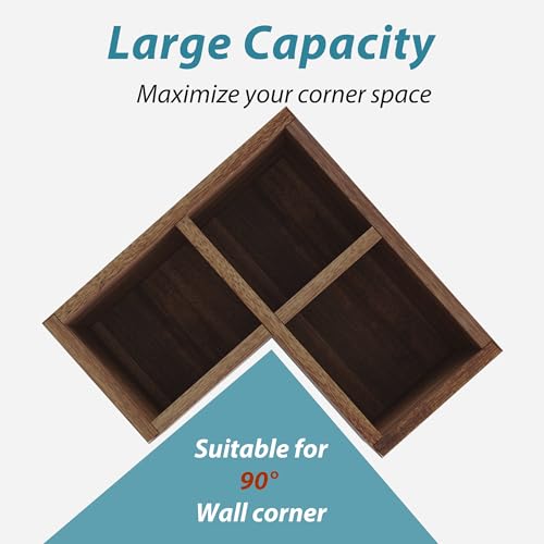 Image of Suli Extra Large Kitchen Utensils Holder with 3 Compartments,Corner Utensil Caddy for Countertop,Acacia Wood Utensil Organizer for Kitchen Countertop, Farmhouse Decor-Acacia Brown