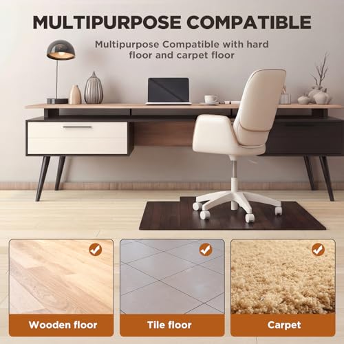 Image of Leinuosen 36 inch x 48 inch Office Bamboo Chairmat for Carpet Floor Mat Highly Premium Quality Anti-Slip Office & Home Floor Protector Low Pile Carpet Chair Mat, 5mm Thick (with Lip,Cherry Wood)