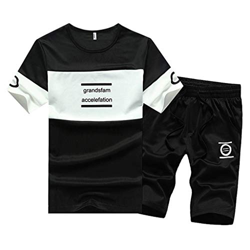 Rikay Letter Print Short Sleeve Set for Jogging Sports Set Casual T Shirt Shorts Plus Size Set M-3XL Black