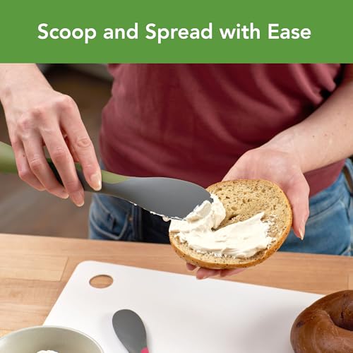 Image of Tovolo Mini Scoop and Spread Tool for Kitchen Meal Prep Small Sandwich Spreader Spatula for Peanut Butter Jelly, Silicone BPA Free Dishwasher Safe Scooper Spreader, Thyme Green and Charcoal Gray