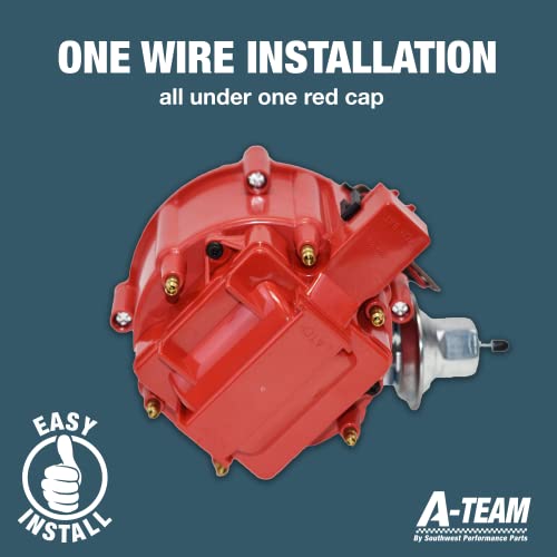 A-Team Performance - Hei Complete Distributor 65K Coil, 6 Cylinders - Compatible With Amc Incline 6 Jeep Straight 232, 242, 258 In One Wire Installation, Red Cap #TOP3