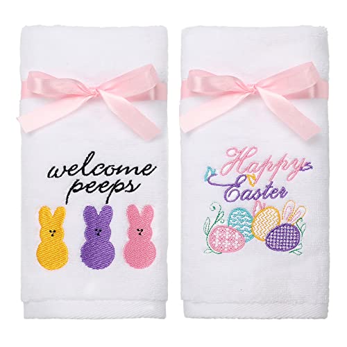 Easter-Hand-Towels-100-Cotton-Embroidered-Happy-Easter-Bunny-Decorative-Bathroom-Kitchen-Dish-Towels-Set-Gift-Set-of-2-14x29inch Easter Hand Towels 100 Cotton Embroidered Happy Easter Bunny Decorative Bathroom Kitchen Dish Towels Set Gift Set of 2 14x29inch