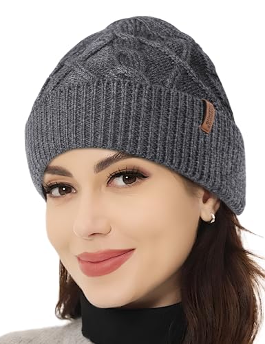 Chapeau unisexe en tricot torsadé noble laine mérinos gris foncé