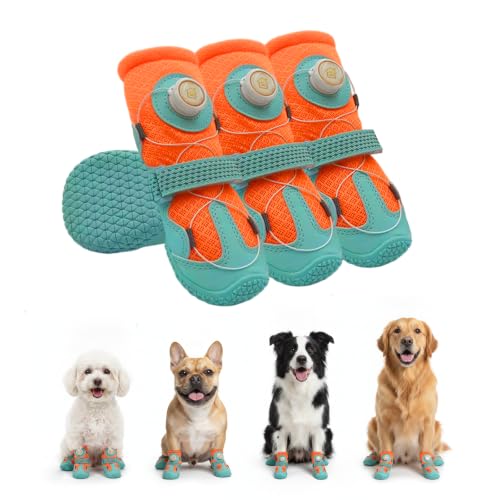 UIQELYS Dog Boots for Summer Hot Pavement Breathable Mesh Dog Shoes with Quick Dial Lace System Anti-Slip Paw Protectors That Stay On for Small Medium Dogs Hiking & Indoor-Vibrant Orange (4pcs) #2