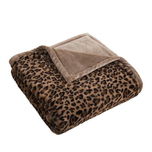 Luxury Leopard Print Faux Fur Throw Blanket Reversible Soft Rabbit Fur & Flannel Fleece Thick Warm Fuzzy Plush Blankets for Couch Bed & Sofa Cozy Gift for Women Throw 50x60 inches