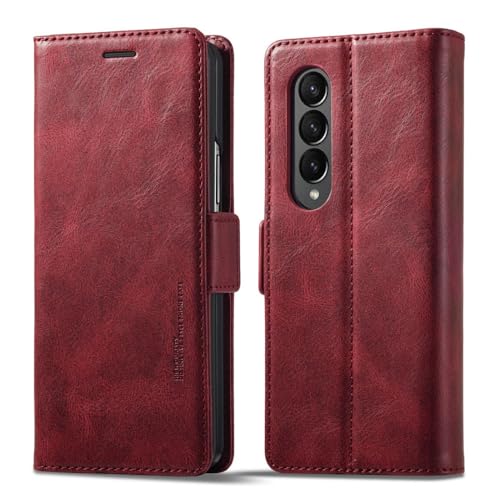 Housse en cuir pliante Samsung Z Fold 4 portefeuille rouge pour voyages et bureau
