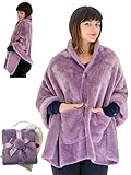 EzrAllora Premium Double Layer Wearable Blanket for Women - Drape and Go No Sleeves- Shawl Wrap with Pockets - Grandma Mom Gifts (Velvet Lavender)