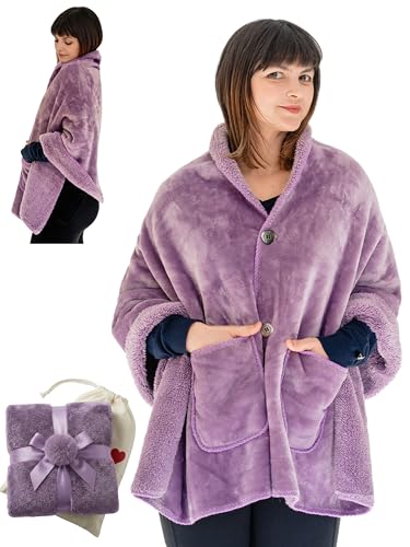 EzrAllora Premium Double Layer Wearable Blanket for Women - Drape and Go No Sleeves- Shawl Wrap with...