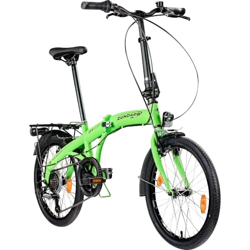ZÜNDAPP Klappfahrrad 20 Zoll Faltrad ZF20 Speed Folder 20' Fahrrad Stadtrad mit StVZO Beleuchtung Klapprad mit Zubehör (grün, 28,5 cm)