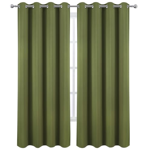 Image of LEMOMO Blackout Curtains 52 x 120 Inch Long Olive Green Curtains Set of 2 Panels Room Darkening Curtains for Bedroom and Living Room