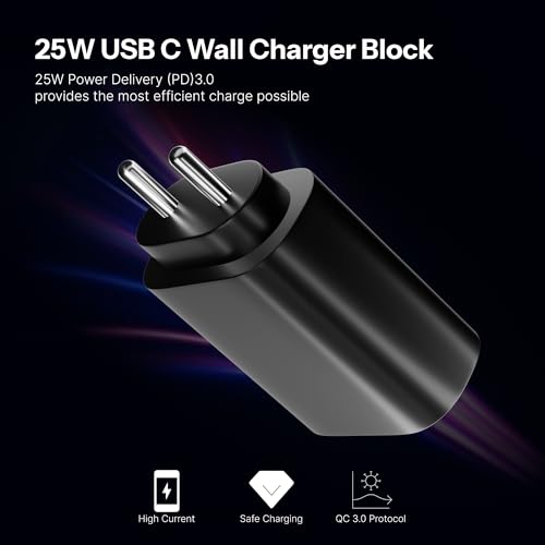 Image of AILKIN 25W USB-C Superfast Charger Adapter Compatible with Samsung Galaxy S /A /M /F /Z Series-Compatible with S25 /S24 /S23 /S22 Ultra /S21 /21FE /S20 /Note /M54 /M53 5G /M33 /M23 /A34 /A54 5G /A13 /F14 & More(Black)