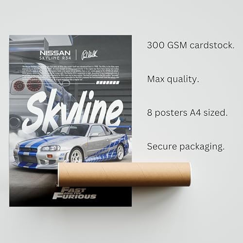Image of Posternet Set of 8 - Fast and Furious JDM cars | A4 size (8.3 x 11.7 inch) | Wall Decor for Living room, Bedroom, Office | Perfect F&F and Car lovers (Fast and Furious Pack)