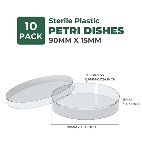 10 Pack Sterile Thick Plastic Petri Dishes With Lid, 90Mm Dia X 15Mm Deep Clear 3 Vents Petri Dish For Lab Science Experiment #TOP2