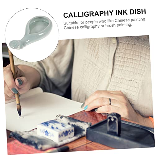 Plafope Pipa Ink Table Chinese Calligraphy Well Chinese Calligraphy Inkstone Ink Brush Storage Water Dish Ceramic Calligraphy Ink Plate Calligraphy Ink Brush Washer Calligraphy Ink Dish #TOP4