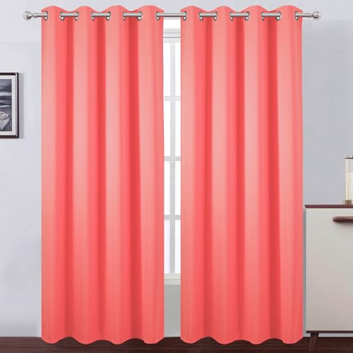 Image of LEMOMO Blackout Curtains 52 x 120 Inch Long Coral Curtains Set of 2 Panels Room Darkening Curtains for Bedroom and Living Room